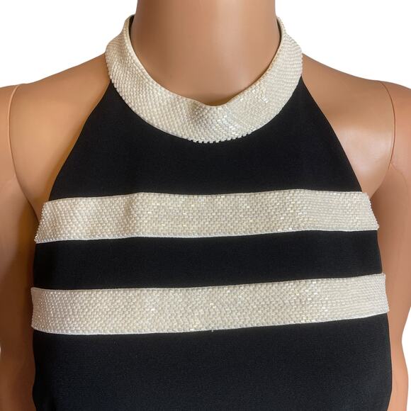 Daymor Couture Vtg Formal Black White 2 Pc Sequin Stripe Maxi Dress & Jacket 8 - Picture 4 of 13